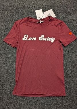 Ganni Burgundy Graphic Love Society Tee with White Script